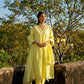 Yellow Mul Chanderi V neck Gota Kurta Set