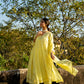 Yellow Mul Chanderi V neck Gota Kurta Set