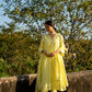 Yellow Mul Chanderi V neck Gota Kurta Set
