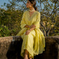 Yellow Mul Chanderi V neck Gota Kurta Set