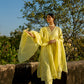Yellow Mul Chanderi V neck Gota Kurta Set