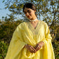Yellow Mul Chanderi V neck Gota Kurta Set