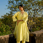 Yellow Mul Chanderi V neck Gota Kurta Set