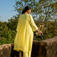 Yellow Mul Chanderi V neck Gota Kurta Set