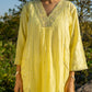 Yellow Mul Chanderi V neck Gota Kurta Set