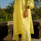 Yellow Mul Chanderi V neck Gota Kurta Set