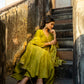Green Chanderi Angrakha set with Dabka work