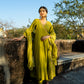 Green Chanderi Angrakha set with Dabka work