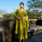 Green Chanderi Angrakha set with Dabka work