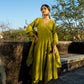 Green Chanderi Angrakha set with Dabka work