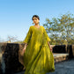 Green Chanderi Angrakha set with Dabka work
