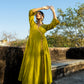 Green Chanderi Angrakha set with Dabka work