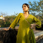 Green Chanderi Angrakha set with Dabka work
