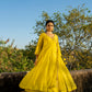 Yellow Chanderi Angrakha set with Dabka work