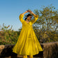 Yellow Chanderi Angrakha set with Dabka work