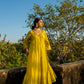 Yellow Chanderi Angrakha set with Dabka work