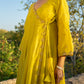 Yellow Chanderi Angrakha set with Dabka work