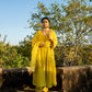 Yellow Chanderi Angrakha set with Dabka work