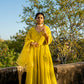 Yellow Chanderi Angrakha set with Dabka work