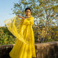 Yellow Chanderi Angrakha set with Dabka work