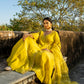 Yellow Chanderi Angrakha set with Dabka work