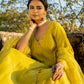 Yellow Chanderi Angrakha set with Dabka work
