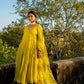 Yellow Chanderi Angrakha set with Dabka work