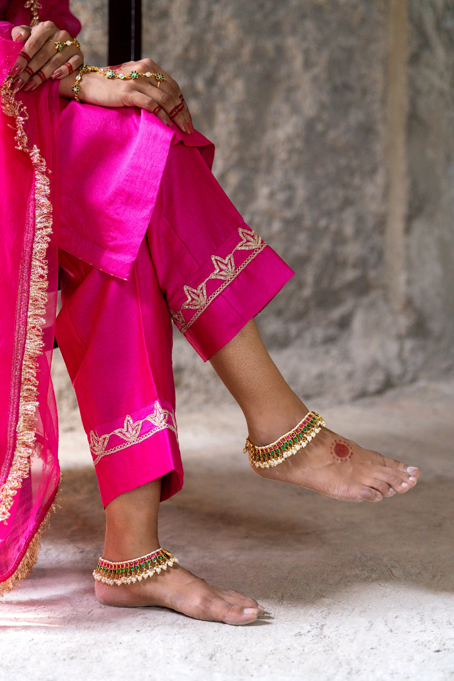 Fuschia Pink Silk Kurta Set with Heavy Dori and Dabka Work