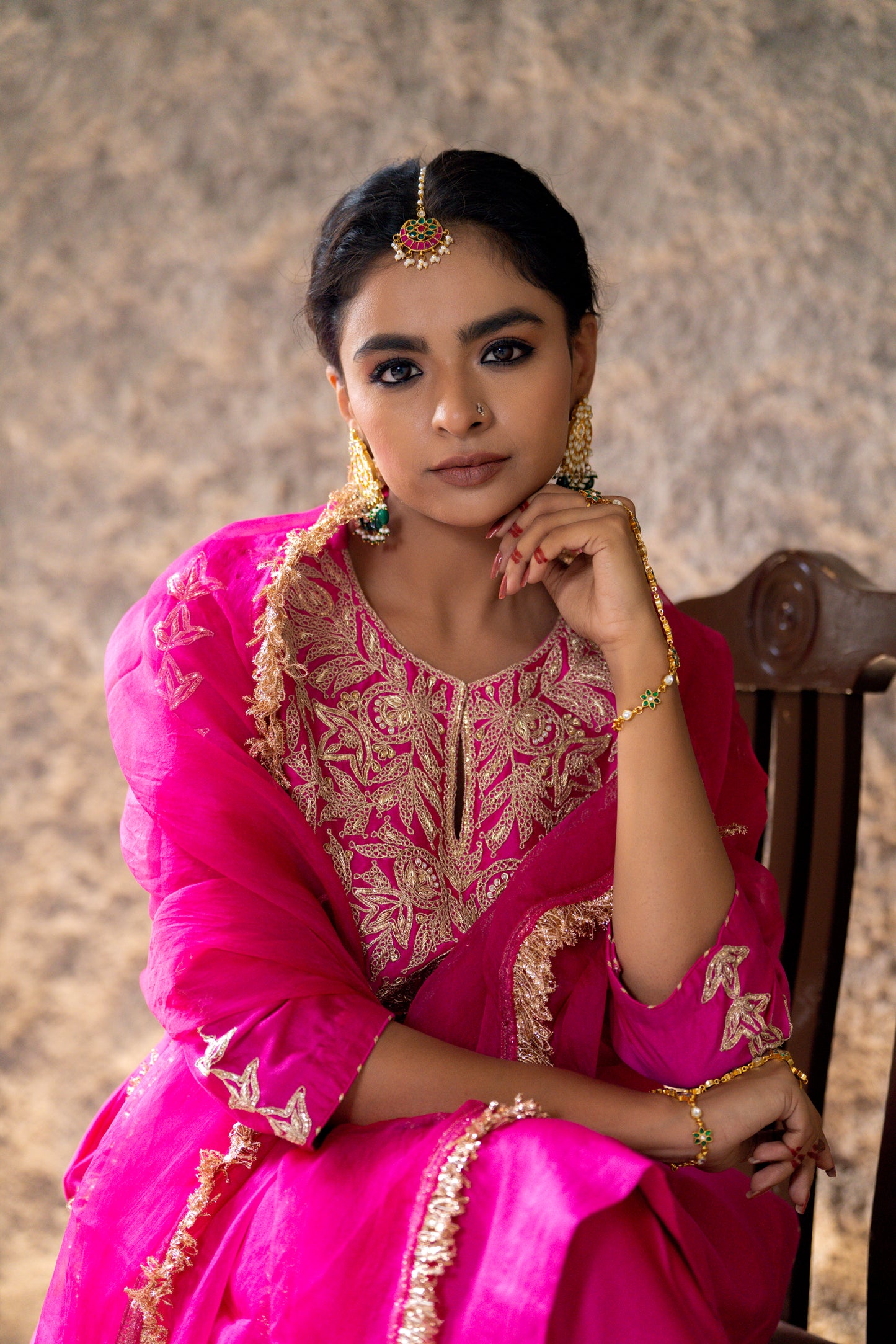Fuschia Pink Silk Kurta Set with Heavy Dori and Dabka Work