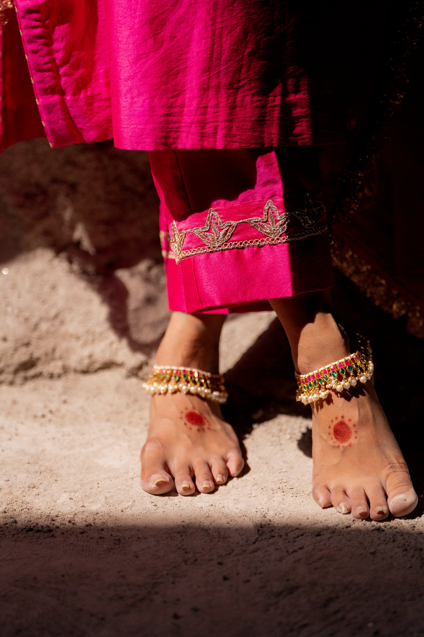 Fuschia Pink Silk Kurta Set with Heavy Dori and Dabka Work