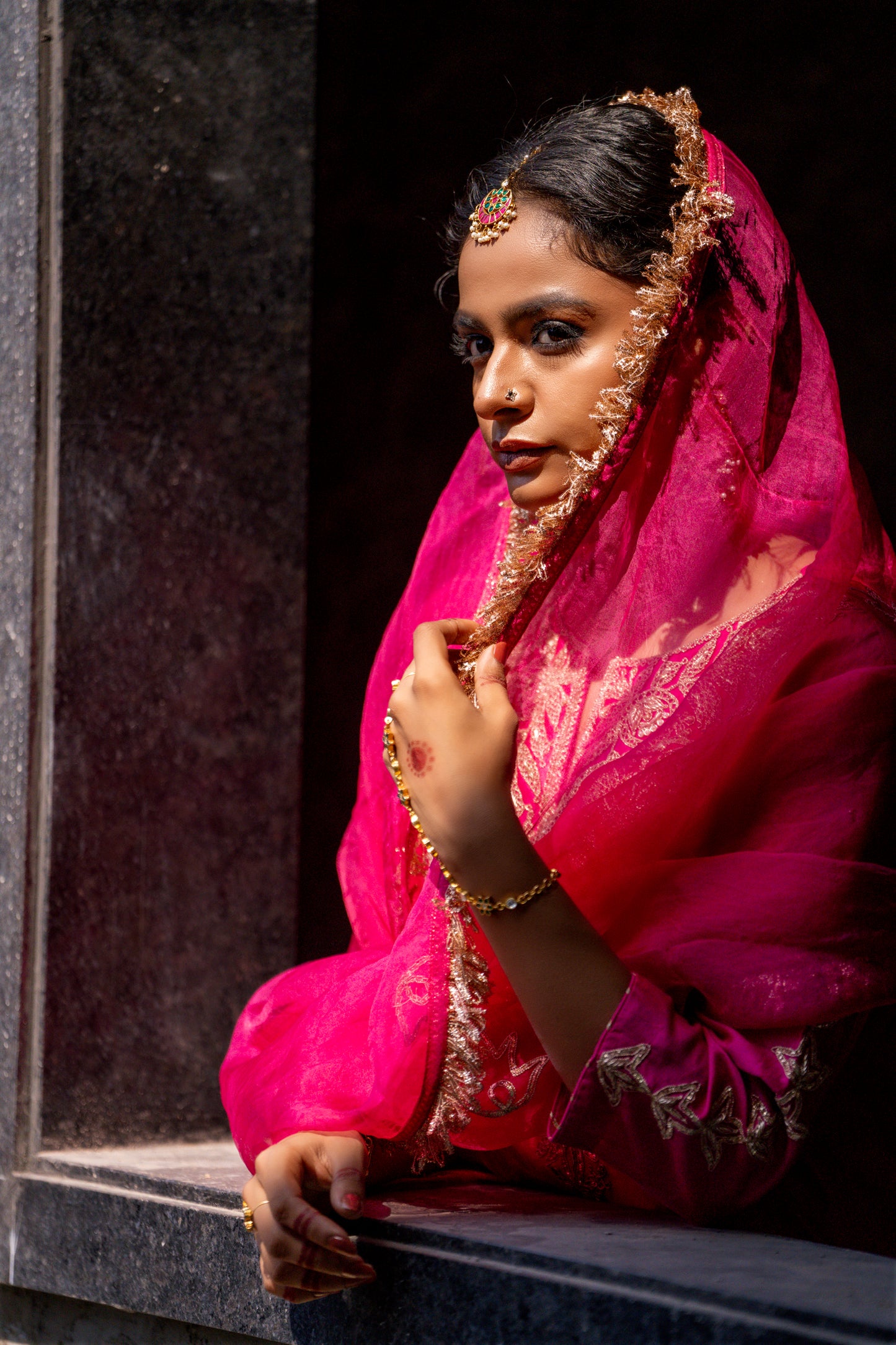 Fuschia Pink Silk Kurta Set with Heavy Dori and Dabka Work
