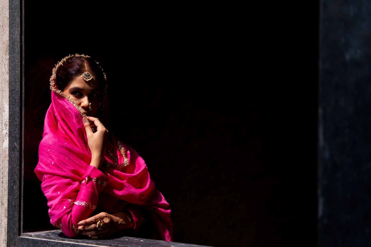 Pink High Yoke Mul Chanderi Kurta Set with gathers