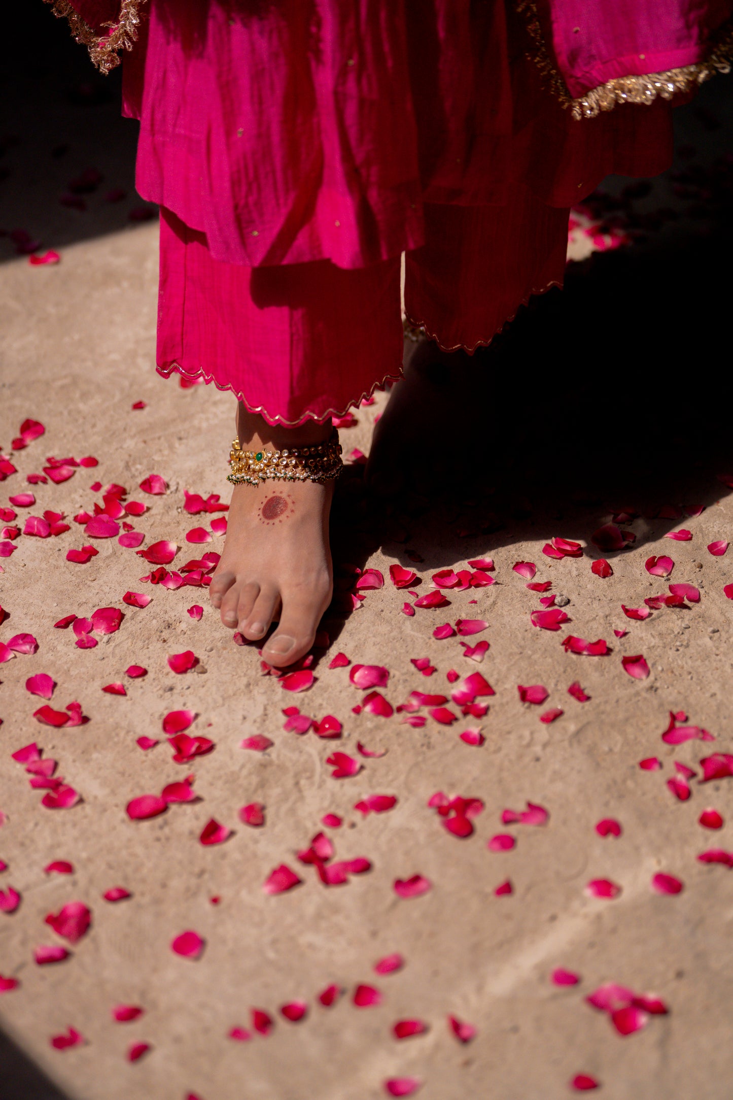Pink High Yoke Mul Chanderi Kurta Set with gathers