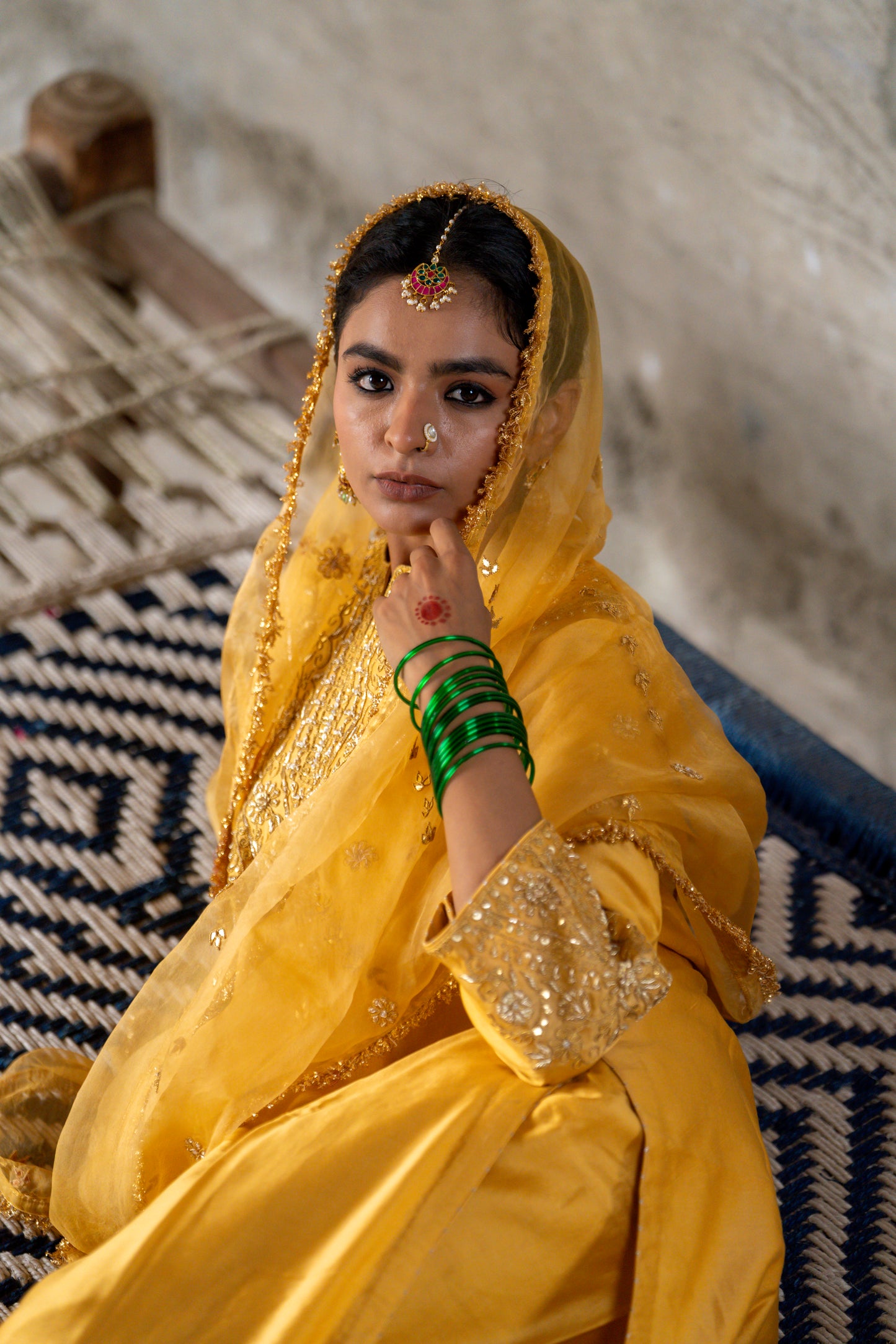 Yellow Silk Kurta Set with Heavy Gota Zardozi Dabka Work
