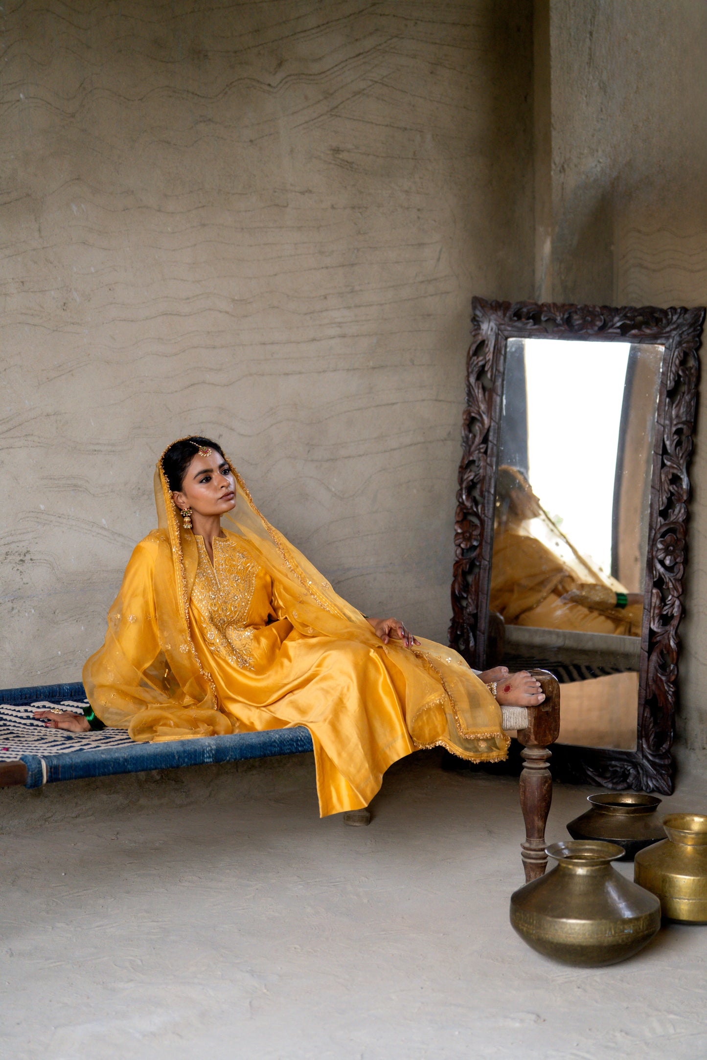 Yellow Silk Kurta Set with Heavy Gota Zardozi Dabka Work
