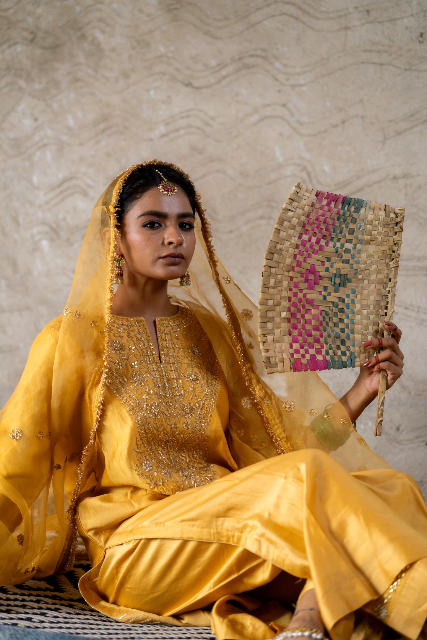 Yellow Silk Kurta Set with Heavy Gota Zardozi Dabka Work