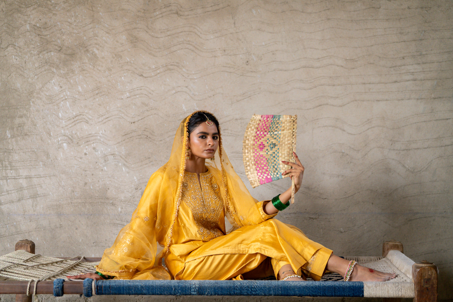 Yellow Silk Kurta Set with Heavy Gota Zardozi Dabka Work