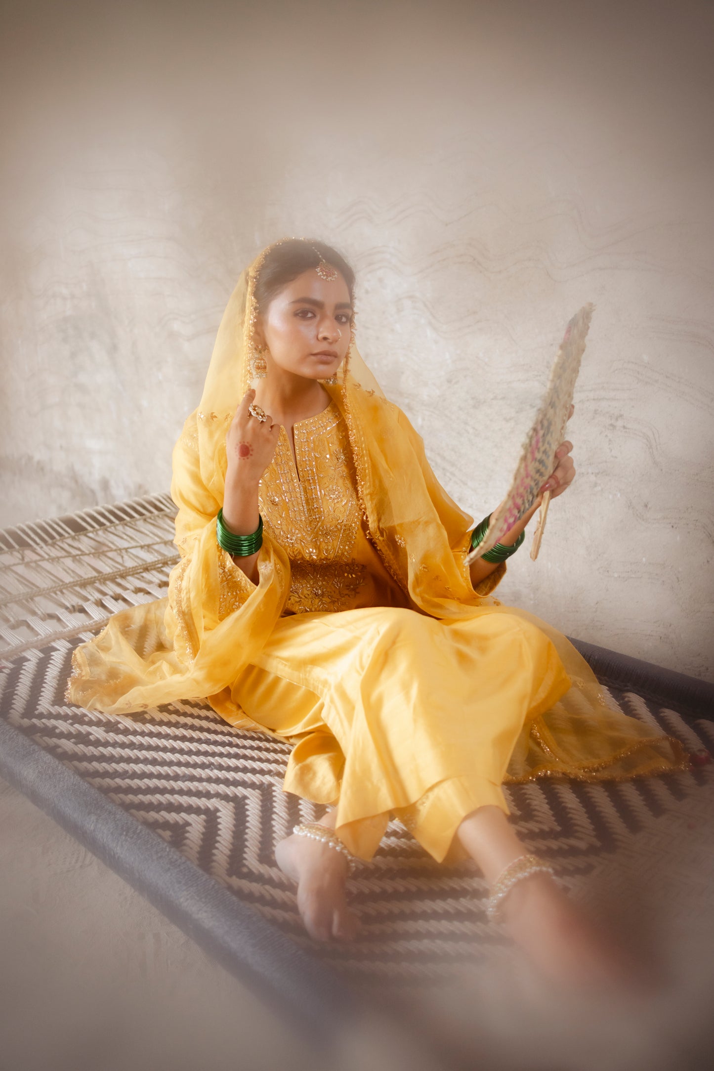 Yellow Silk Kurta Set with Heavy Gota Zardozi Dabka Work