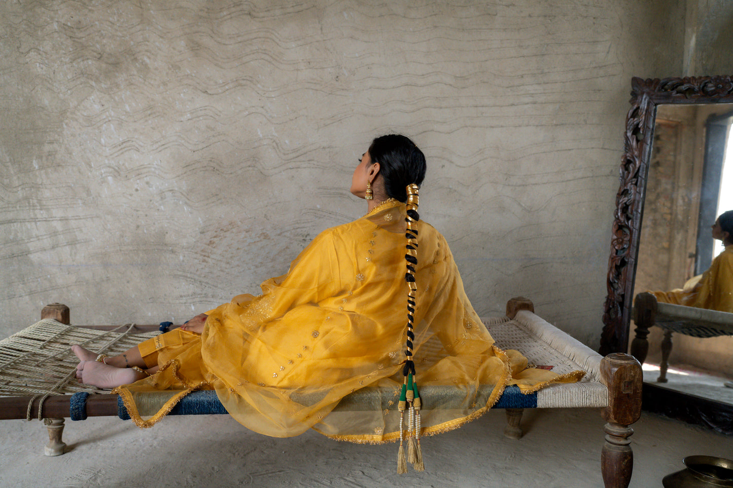 Yellow Silk Kurta Set with Heavy Gota Zardozi Dabka Work