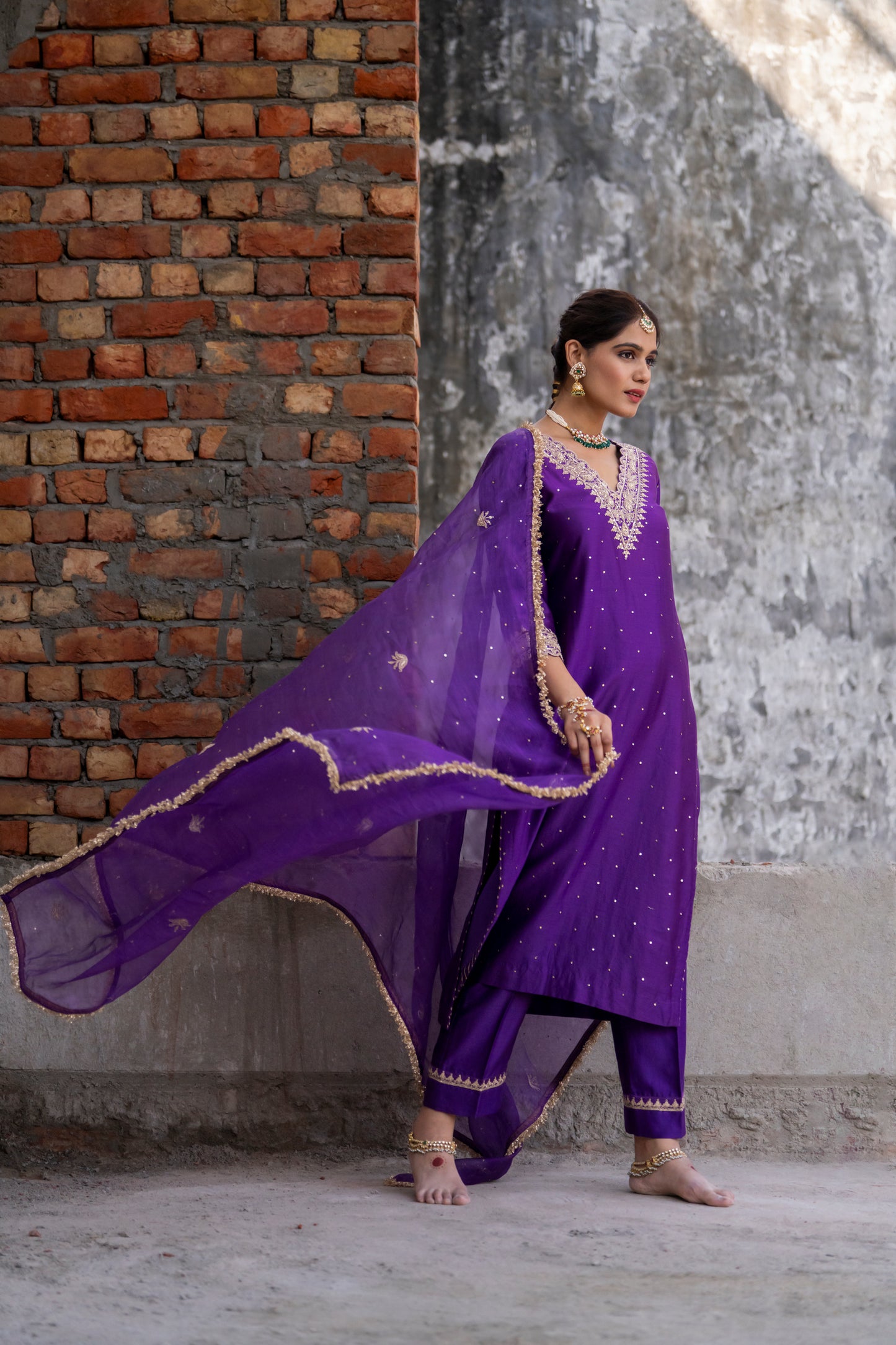Purple Silk Kurta Set with Heavy Dori and Dabka Work