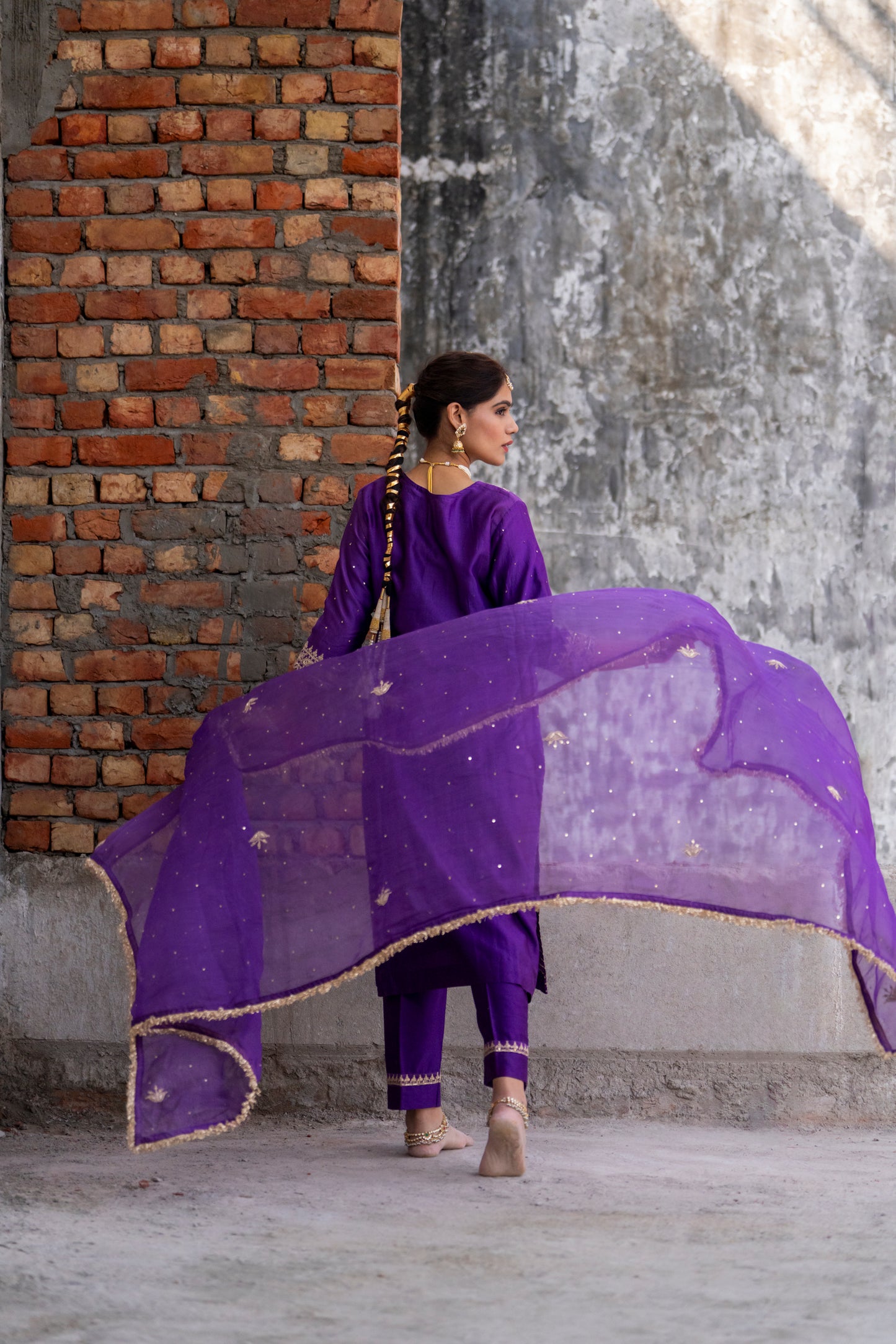 Purple Silk Kurta Set with Heavy Dori and Dabka Work