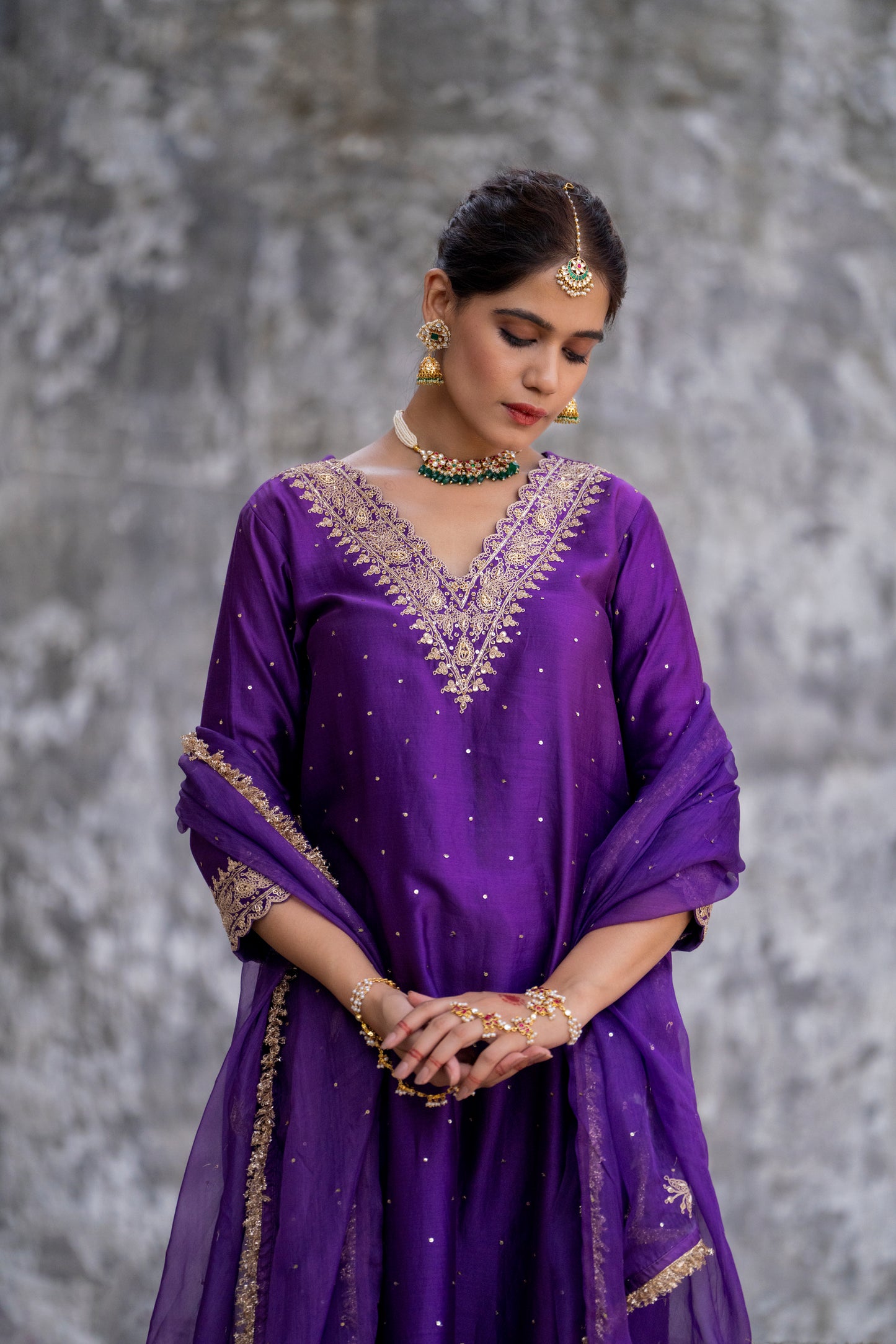 Purple Silk Kurta Set with Heavy Dori and Dabka Work