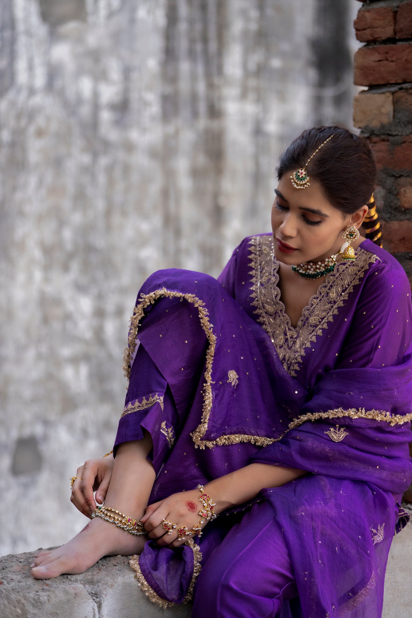 Purple Silk Kurta Set with Heavy Dori and Dabka Work