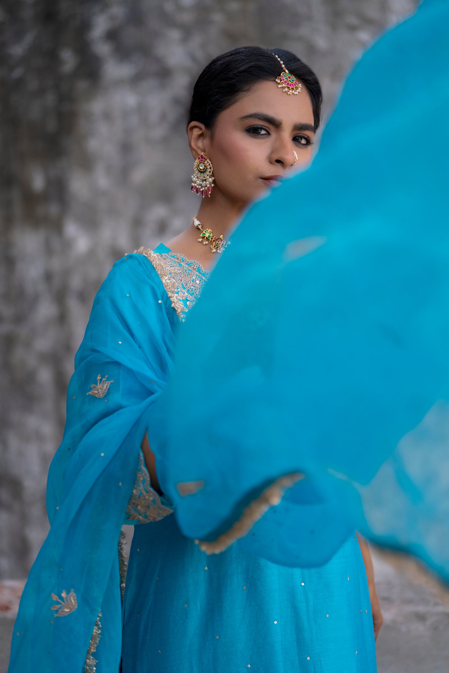 Turquoise Silk Kurta Set with Heavy Dori and Dabka Work