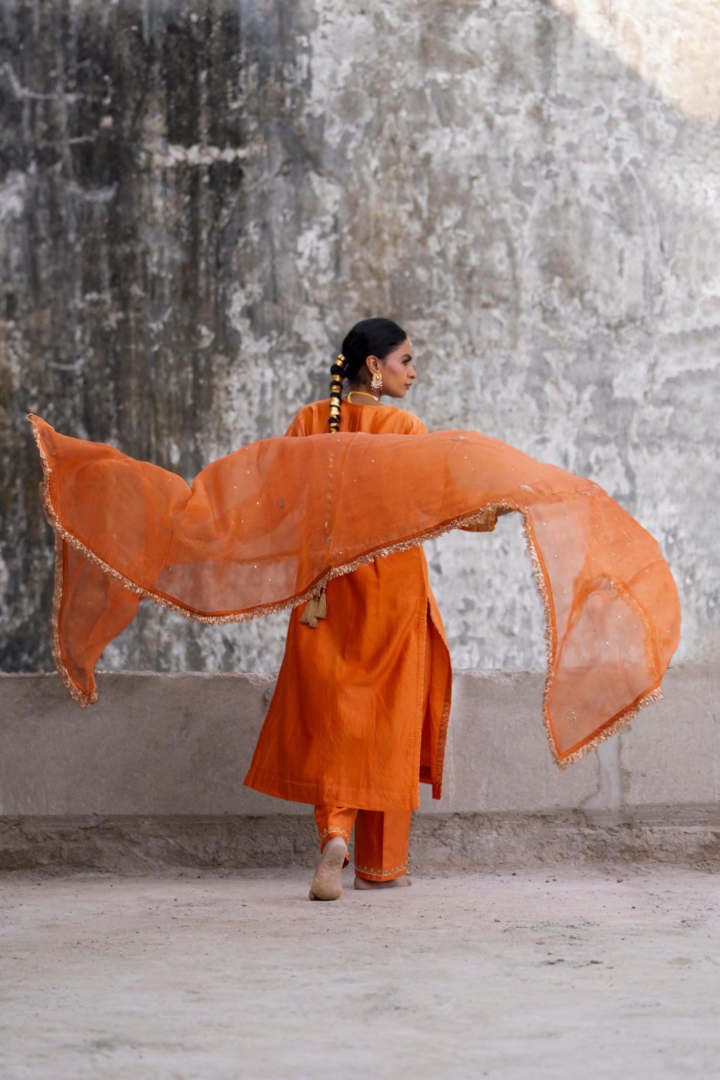 Orange Silk Kurta Set with Heavy Dori and Dabka Work