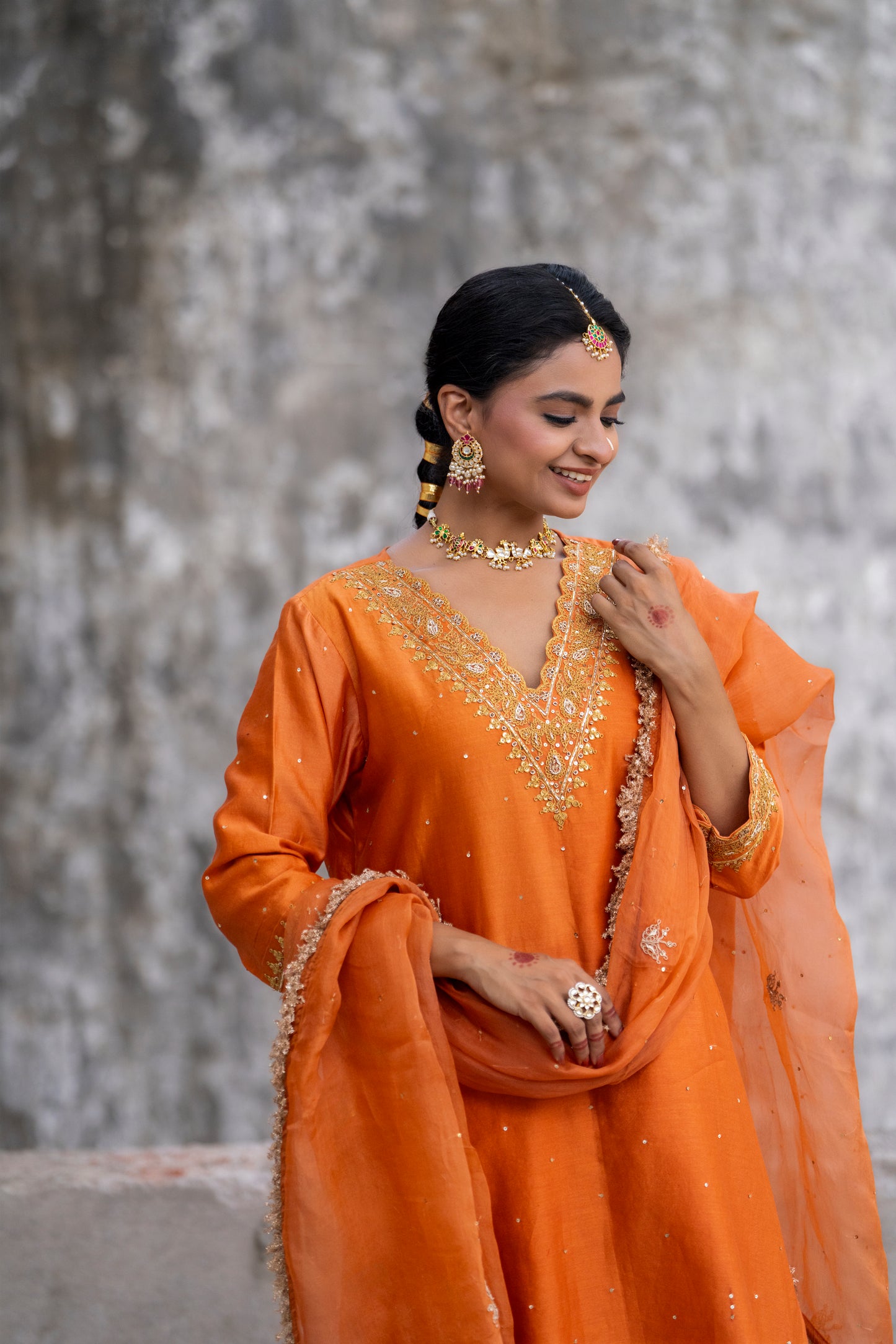 Orange Silk Kurta Set with Heavy Dori and Dabka Work