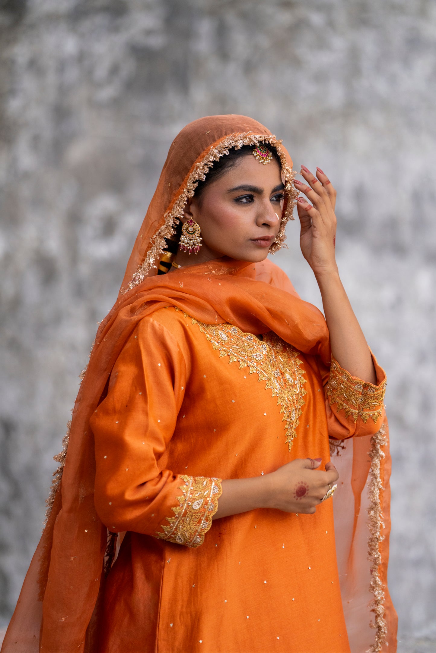 Orange Silk Kurta Set with Heavy Dori and Dabka Work