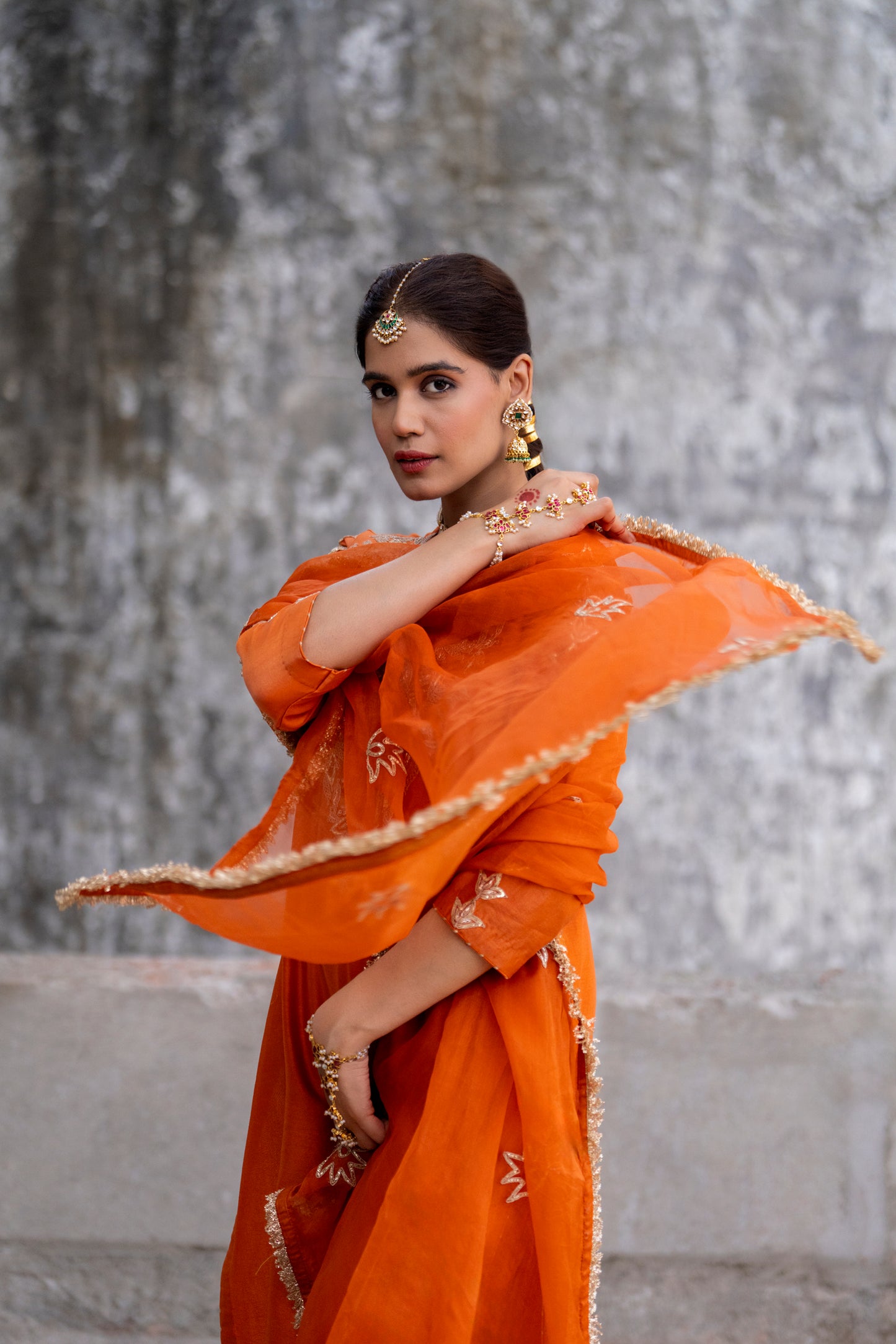 Orange Silk Kurta Set with Heavy Dori and Dabka Work