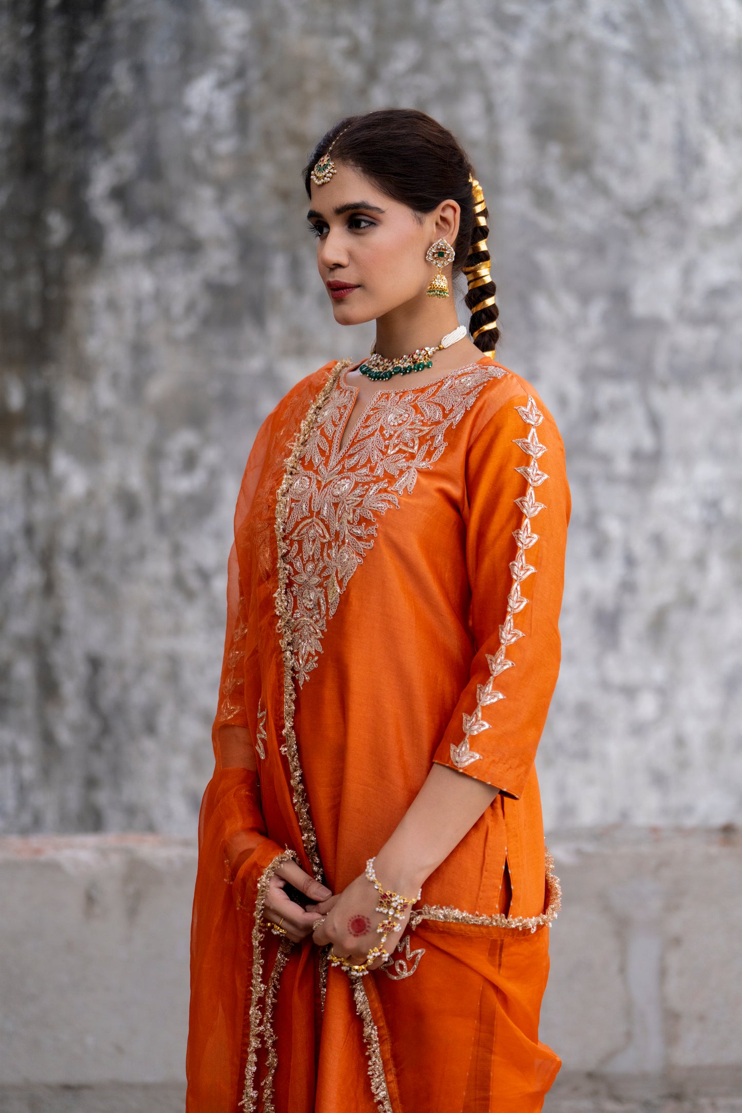 Orange Silk Kurta Set with Heavy Dori and Dabka Work
