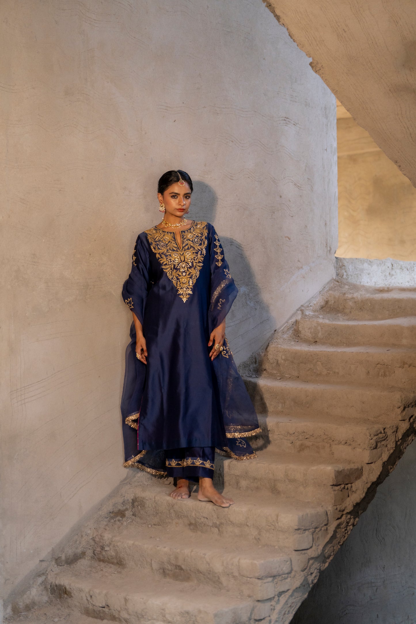 Midnight blue Silk Kurta Set with Heavy Dori and Dabka Work
